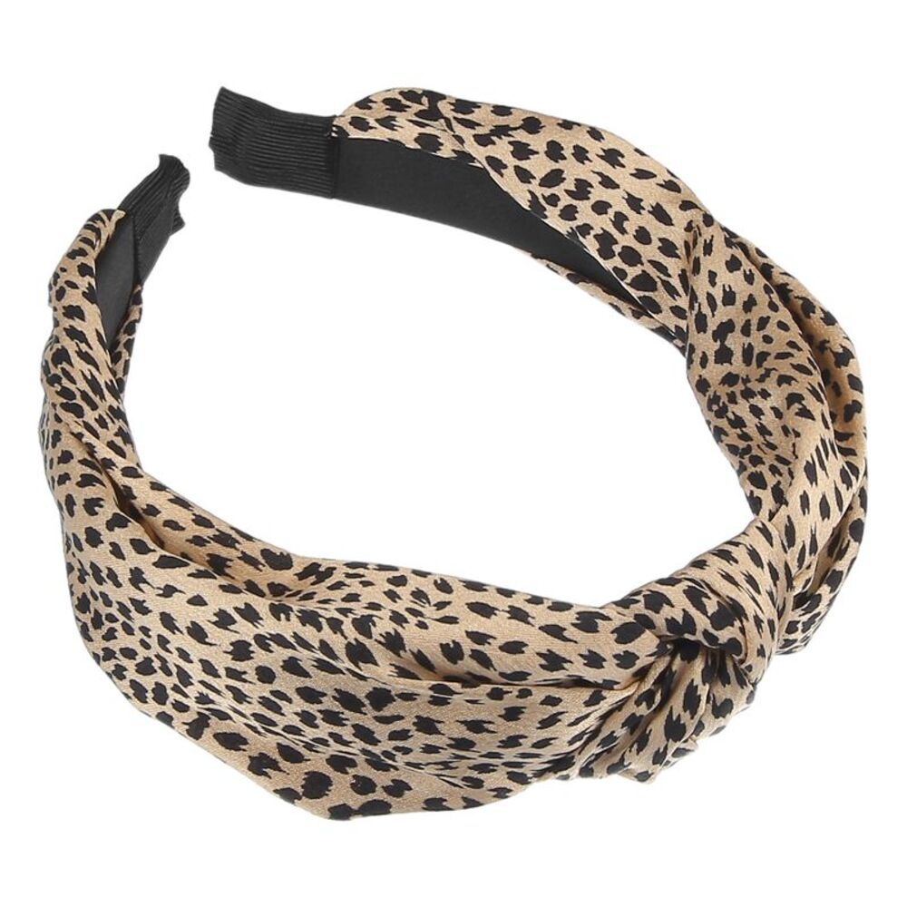 Leopard Print Top Knot Cheetah Elastic Headband Khaki